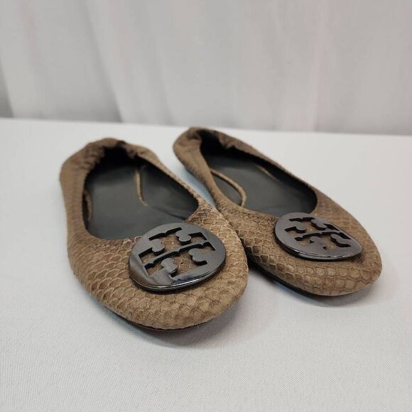 Tory Burch Size 6 Brown Snakeskin Reva Ballet Flats - Picture 1 of 9